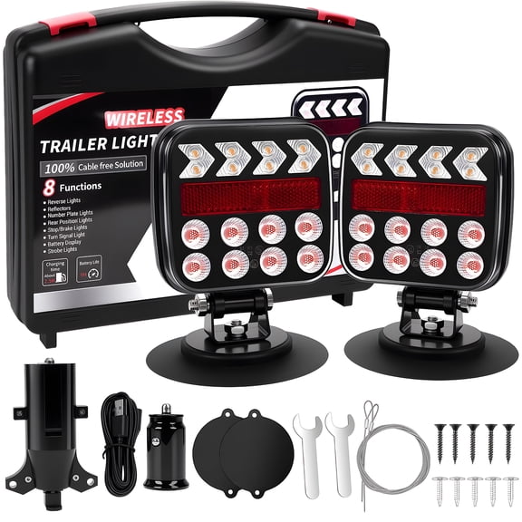 West Bay Wireless Trailer Lights, 2 Pack Adjustable Magnetic LED Trailer Lights with Reflectors, Rechargeable Tow Tail Light Kit for Trucks, Boats, RVs, Campers, IP67 Waterproof
