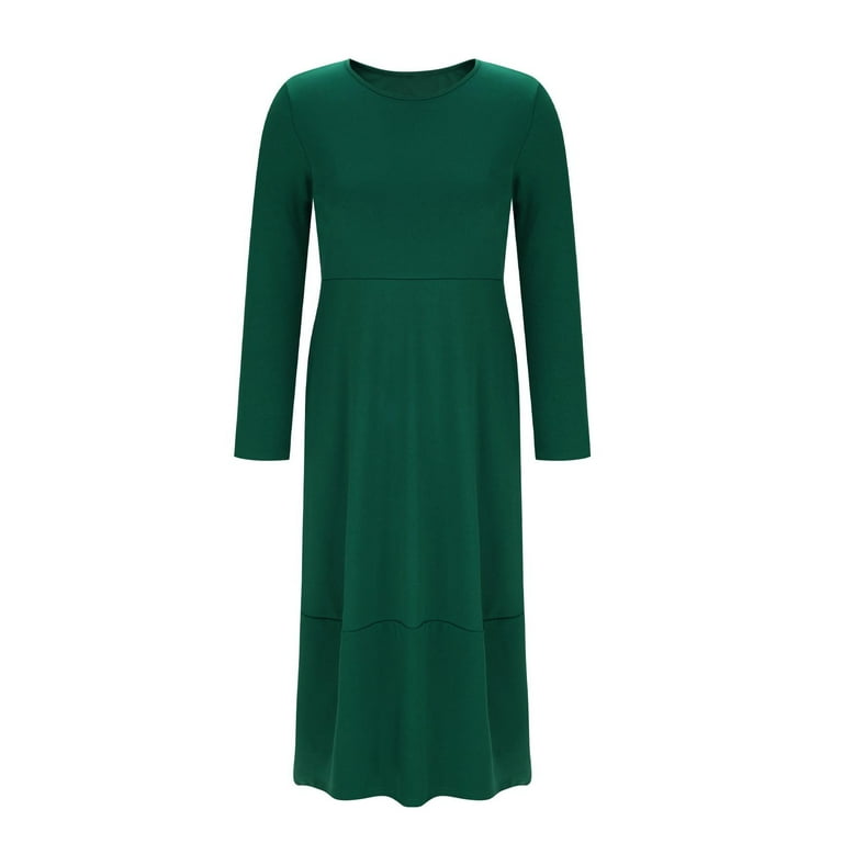 Swuxness Women Long Sleeves Formal Dresses, Women Casual Long Dresses,  Women's Solid Color Round Neck Loose Fitted Elegant Figure Flattering Knee  Length Dress Green, XXXXXL - Walmart.com