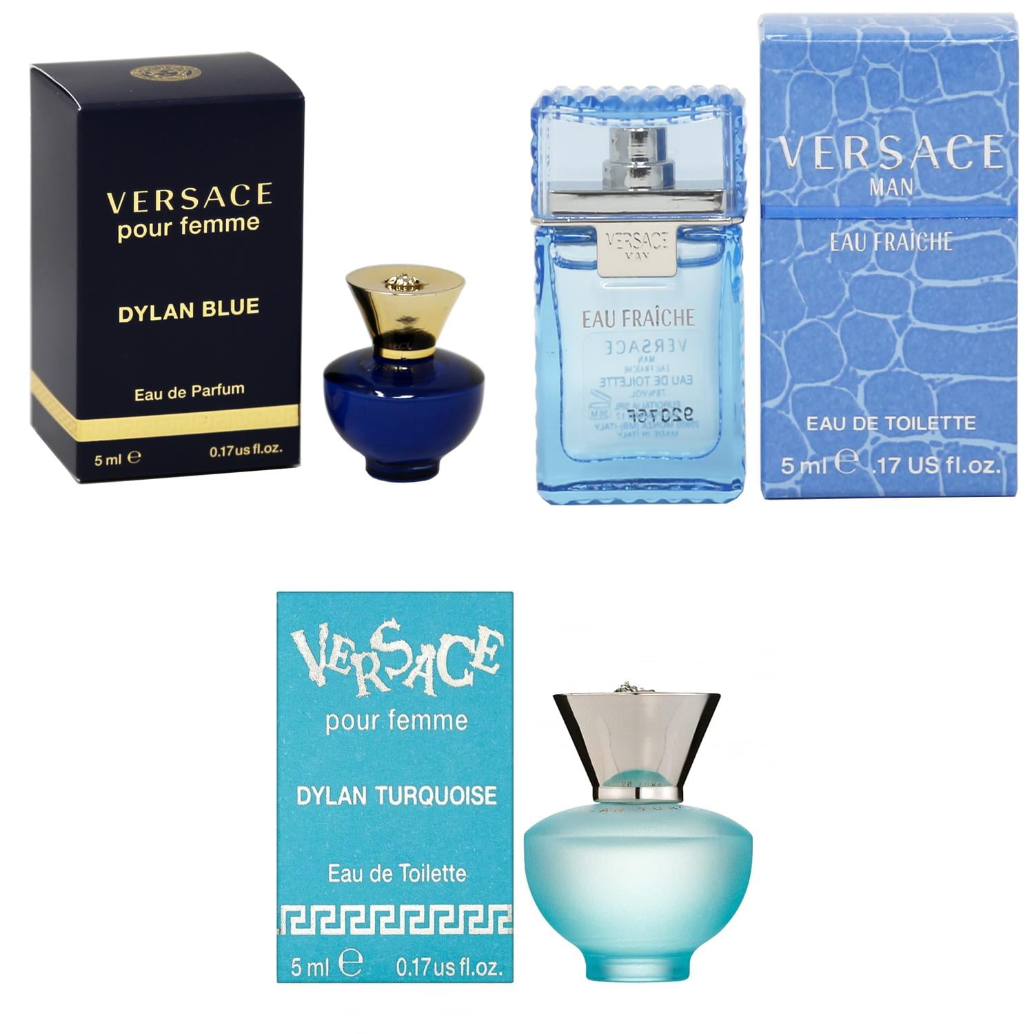 Versace Dylan Blue Femme Edp, Man Eau Fraiche Edt, Dylan Turquoise Femme - 5ml 3pk Kit, Size: 0.17