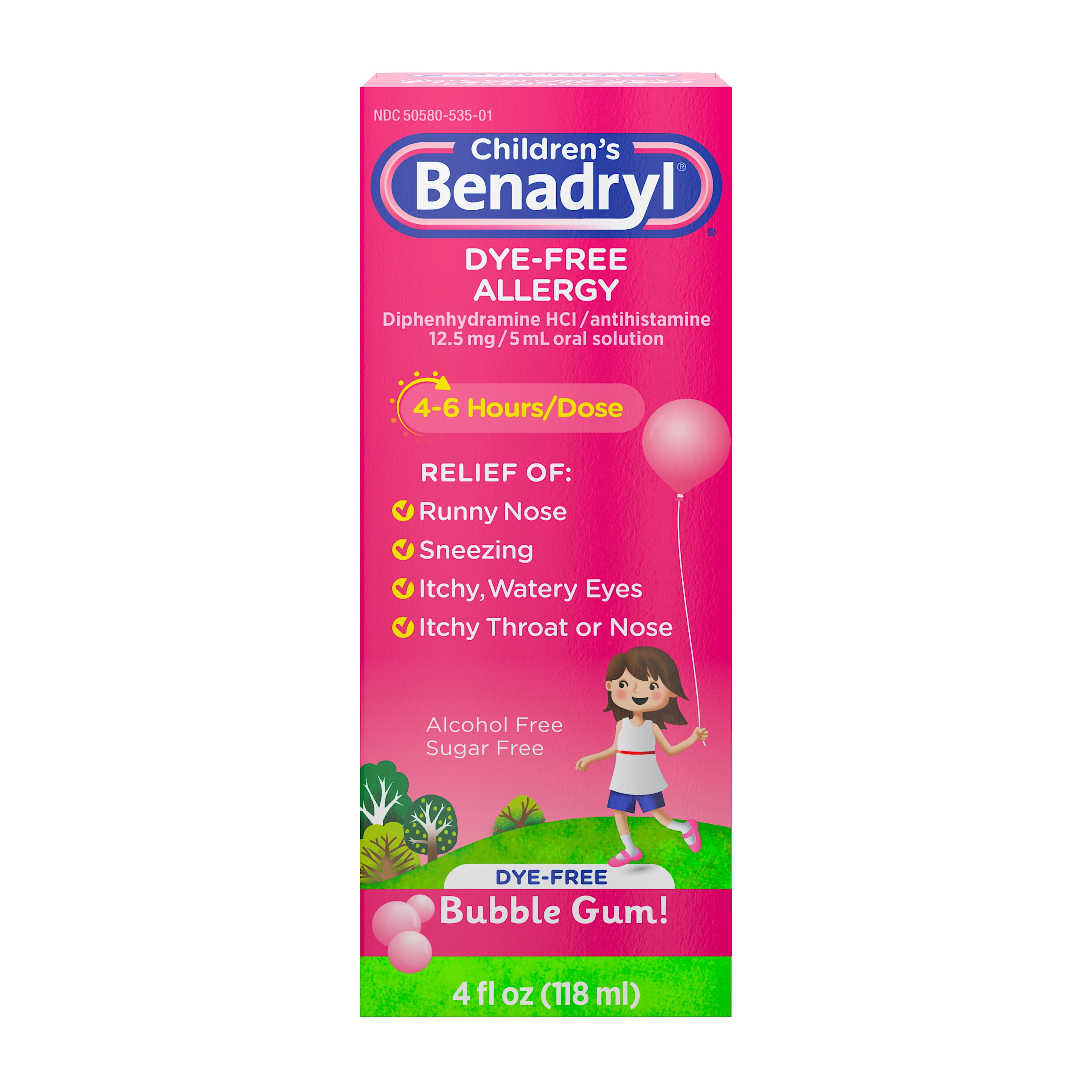 Children's Benadryl DyeFree Allergy Liquid, Bubble Gum, 4 fl. oz