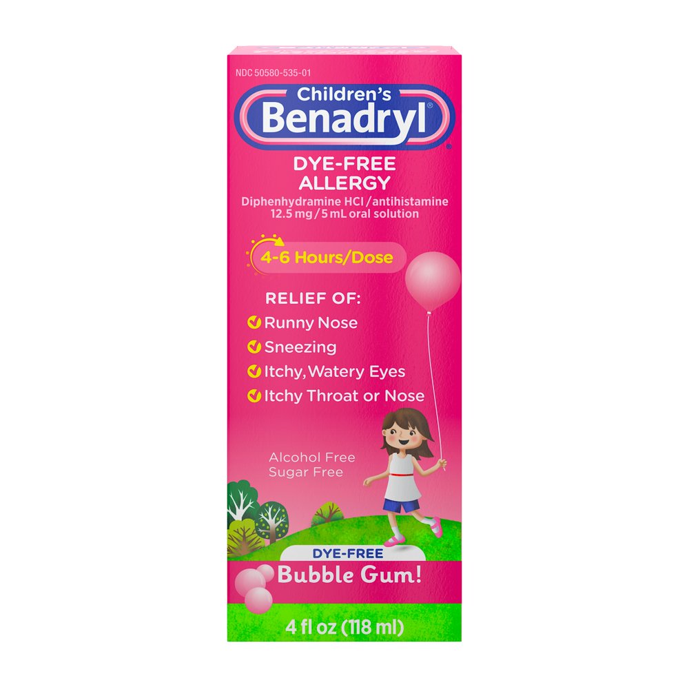 Children's Benadryl DyeFree Allergy Liquid, Bubble Gum, 4 fl. oz