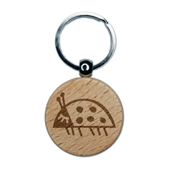Ladybug On the Move Doodle Round Keychain Charm Tag - Engraved Wood