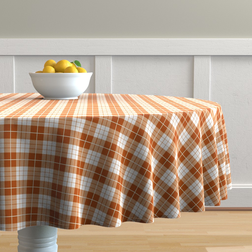 Round Tablecloth Rustic Plaid Orange Farmhouse Spiced Pumpkin Cotton