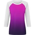 thumbnail image 4 of Camisas de Manga Corta para las Mujeres, 3/4 Manga Color Sólido Gradiente Impreso Cuello Redondo Casual Top Hecho de Tejido Súper Suave, Blusas de Manga Corta para las Mujeres, 4 of 5