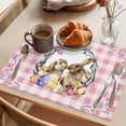 thumbnail image 3 of Easter Rabbits Placemats Set of 6, Watercolor Chicken Pink Purple Yellow Eggs Floral Pink Plaid Non-Slip Place Mats Washable Table Mats for Kitchen Dining Table Decorations Indoor/Outdoor, 3 of 9