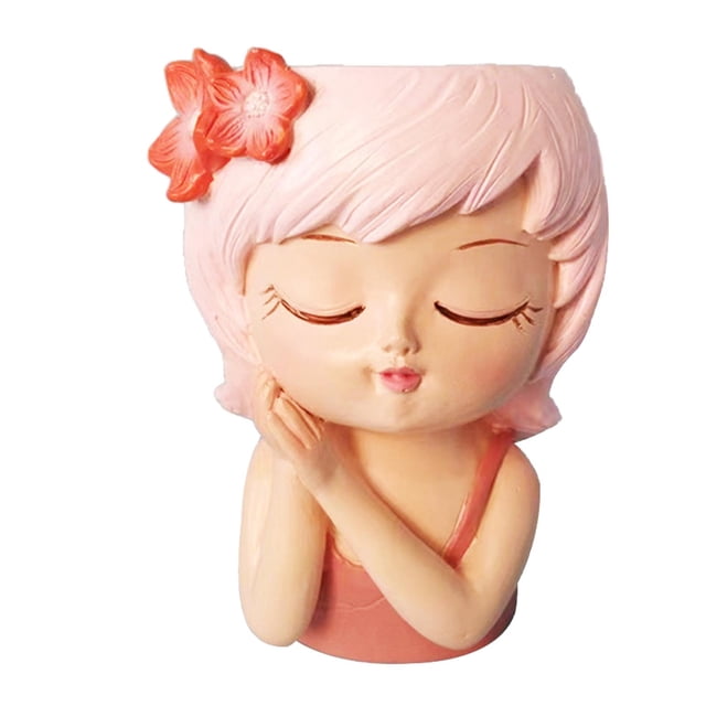 Maceta de cabeza de niña, maceta, estatuilla, florero, escultura, decoración de escritorio, maceta de hadas, maceta de bonsái para cocina, sala de Estilo C