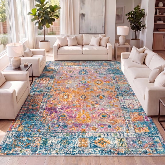 JONATHAN Y BOHEMIAN FLAIR 5 x 8 Area Rug, Medallion - Cream/Navy, BMF103A-5