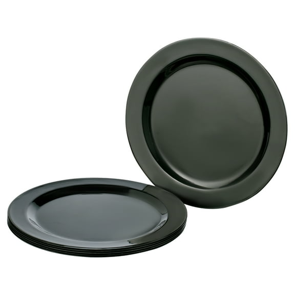 Bayview Essentials- Shatter-Proof and Chip-Resistant Classic Melamine Dinner Plate- Set of 6-10.5 inches (Black)