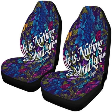 ZHANZZK Set of 2 Car Seat Covers Life Quotes Universal Auto Front Seats Protector Fits for Car,SUV Sedan,Truck