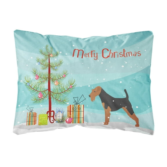 Carolines Treasures BB2975PW1216 Airedale Terrier Merry Christmas Tree Canvas Fabric Decorative Pillow, 12H x16W,