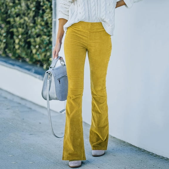 WNEGSTG Flare Leggings for Women Corduroy Flare Pants Elastic Waist Bell Bottom Trousers