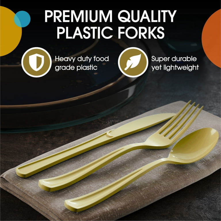 Disposable Gold Plastic Forks 200 Pcs - Heavy Duty Gold Plastic