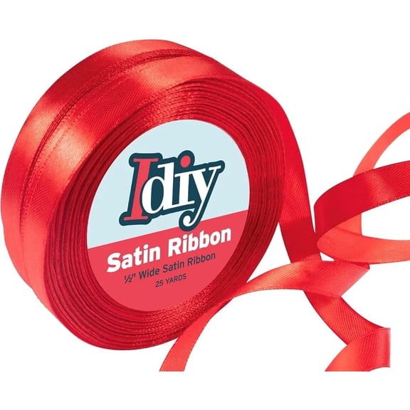 Idiy Satin Ribbon - 1/2, 50 Yards (Red) - Great for DIY Crafts, Gift Wrapping, Wedding Decorations, Sewing Projects, Party, Decorative Embellishments, Hair Bows, Baby Showers, and More!