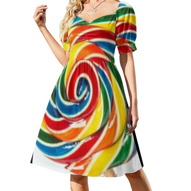 Vestido infantil de manga corta con diseño de piruleta, vestido de hada, vestido de fiesta.