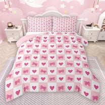 Manfei Happy Valentine'S Day Bedding Comforter Set,Cute Bowtie Bow Twin Comforter Sets,Pink Loves Print Bedding Set For Girls Kids,Ultra Soft Home Decor Reversible,2pcs