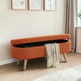 thumbnail image 2 of GZXS 42" Oval Upholstered Storage Bench in Orange, Boucle Fabric Ottoman Footstool with Hidden Compartment and Rubber Wood Legs, Easy to Assemble, 2 of 6