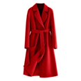 thumbnail image 4 of Womens Long Pea Coat Notch Lapel Trench Coat Winter Long Jacket with Belt Color: Red_1 Size: S, 4 of 5