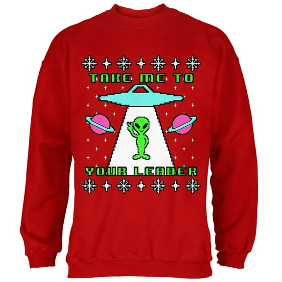 Alien Take Me to Your Leader Ugly Christmas Sweater Mens Sweatshirt Red LG