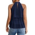 thumbnail image 6 of Women'S Layered Ruffle Hem Sleeveless Halter Chiffon Blouse Flowy Tank Tops Navy Blue XXL, 6 of 9