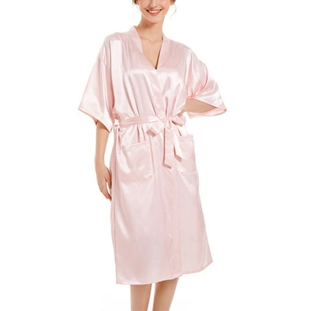 

Paille Women Robes V Neck Kimono Robe Solid Color Bathrobes Comfy Valentines Bathrobe Light Pink M