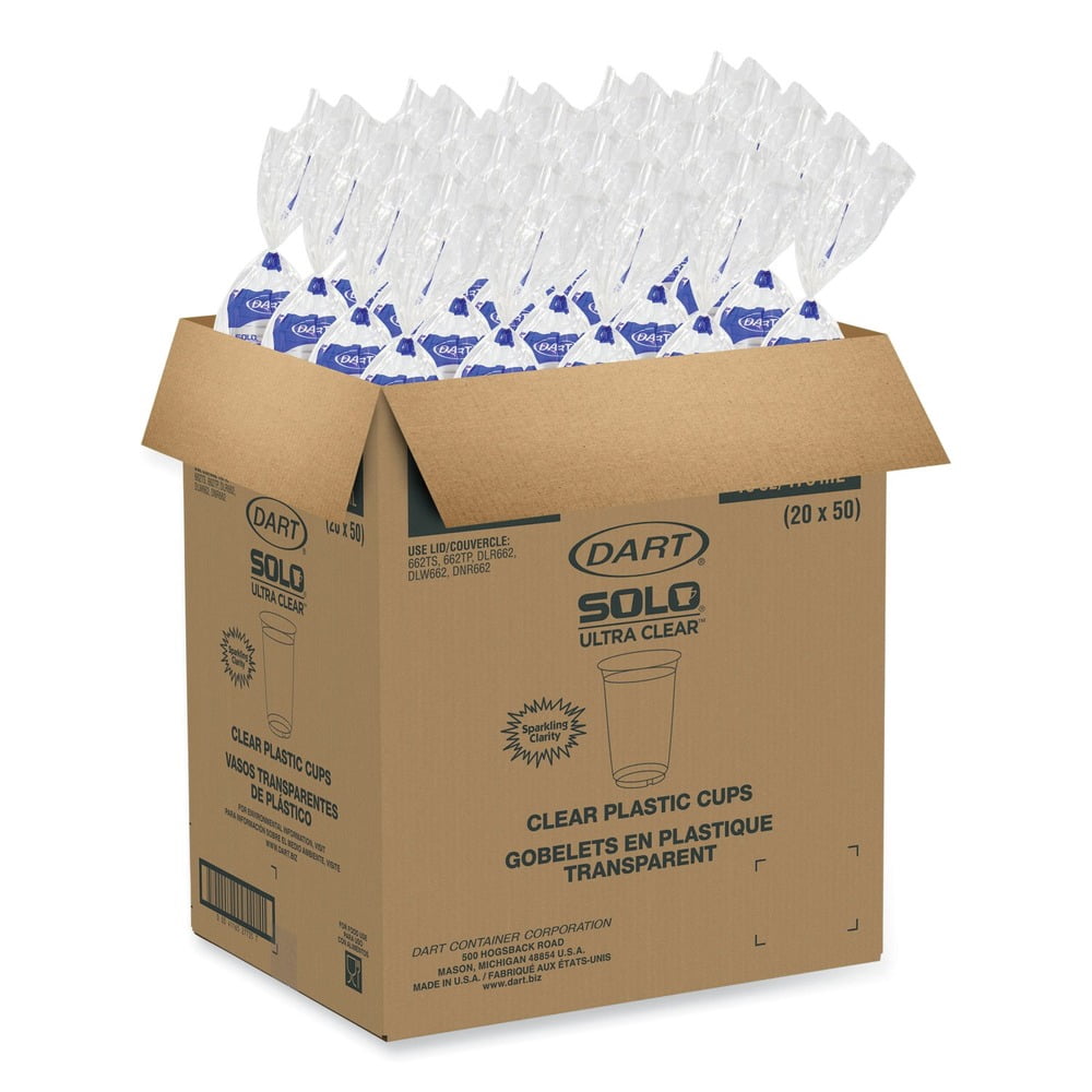 Dart TP10D Ultra Clear PET Plastic Cups - 10 Oz, Case Of 1000, Crack-Resistant For Cold Beverages