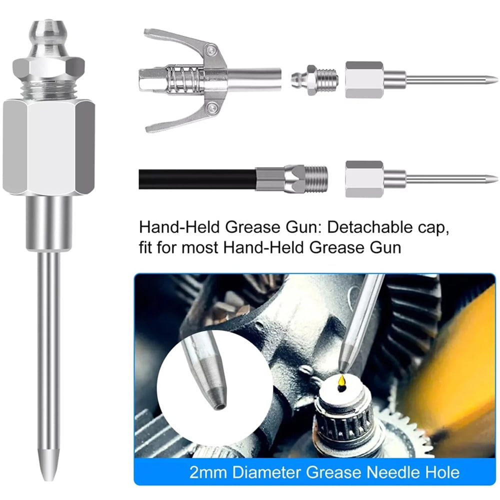 8‑Piece Grease Gun Injector Needle & Nozzle Accessory Set with 90° Coupler Adapter, Universal Grease Fittings Tool Kit for Automotive, Industrial & Machinery Lubrication