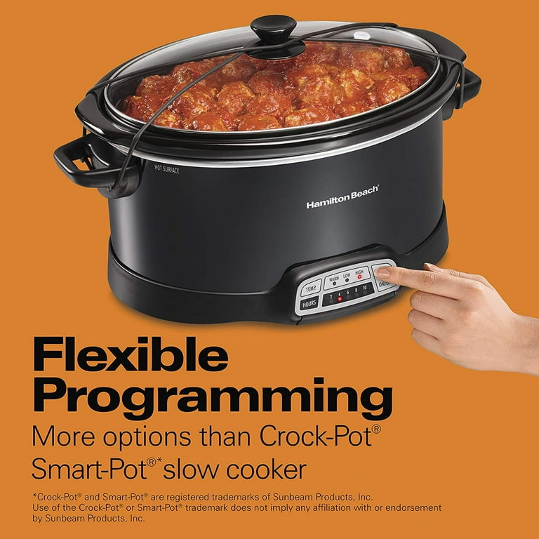  Hamilton Beach Portable 7 Quart Programmable Slow Cooker with  Three Temperature Settings, Lid Latch Strap for Easy Travel, Dishwasher  Safe Crock, Black (33474): Home & Kitchen