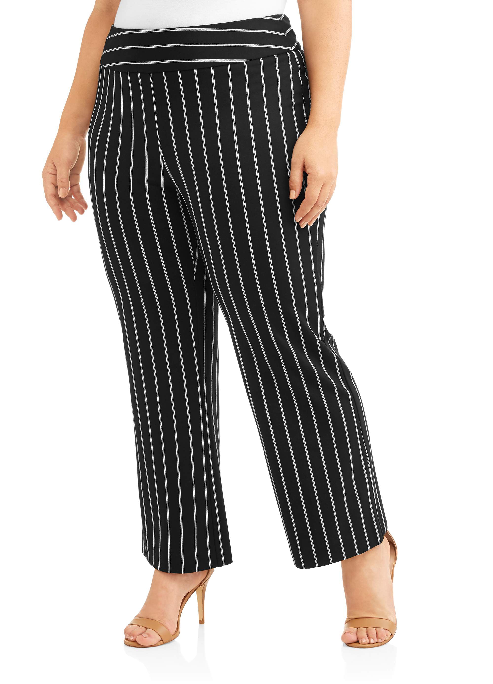 Women's Plus Pinstripe Wide Leg Pull On Fashion Career Pant - Walmart.com