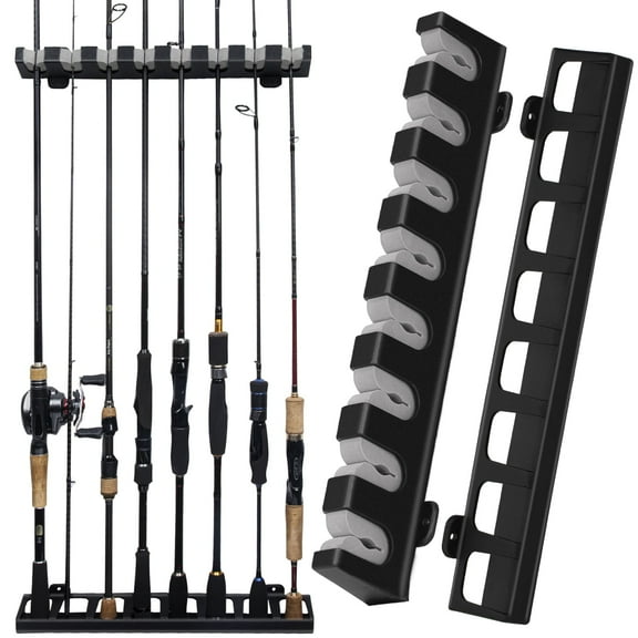 THKFISH Fishing Rod Holders Fishing Rod Rack Wall Mount Vertical Fishing Pole Holders for Garage Room, Boats Store 8 Fishing Rod Combos,1pair Black