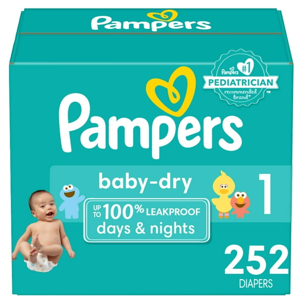 Pañales Pampers Baby Dry, tamaño 1, suministro para un mes (252 unidades)