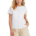 thumbnail image 3 of UVEASISHA Unisex Kids Volunteer Vest Lightweight Button Up Waistcoat Boys Girls V Neck Sleeveless Basic Vest Solid Color Casual Vest for School Activities White 5-6 Years, 3 of 10
