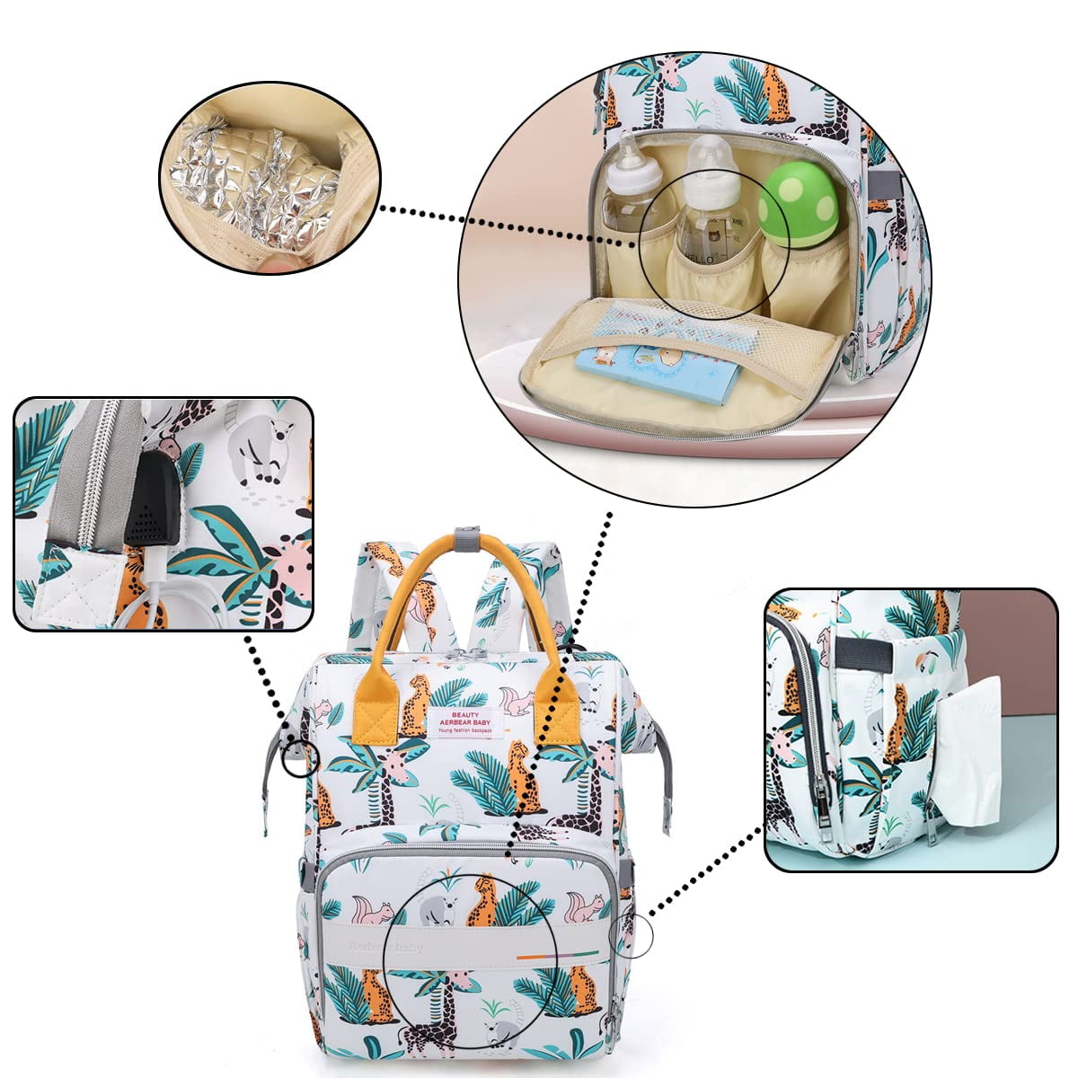 Baoyun Diaper Bag Backpack, Large Baby Bag for Boys Girls, Waterproof Travel Back Pack with Stroller Straps, Multi-function Back Pack for Mom Dad