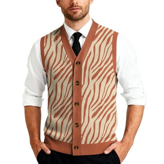 Kixjoy Mens Sweater Vest Casual Knit V Neck Pullovers Sweater Formal Plaid Ribbed Sleeveless Sweater Loose Fit Golf Fall Winter Vest, Vermilion S