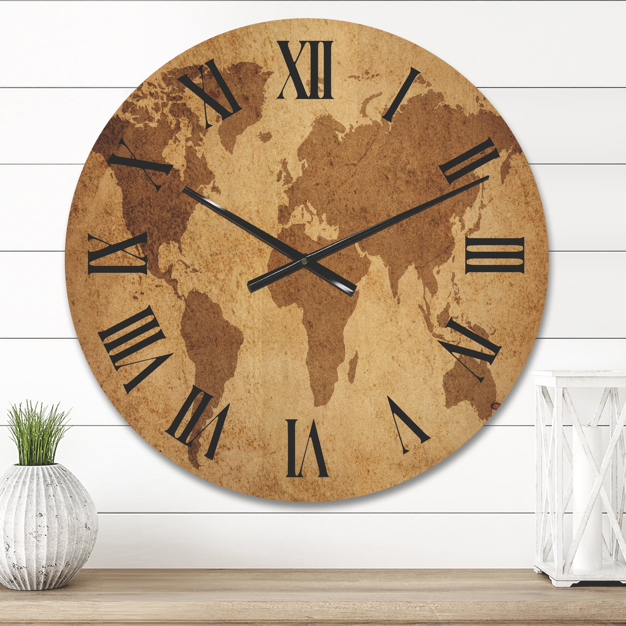 Designart 'Ancient World Map V' Vintage Wood Wall Clock