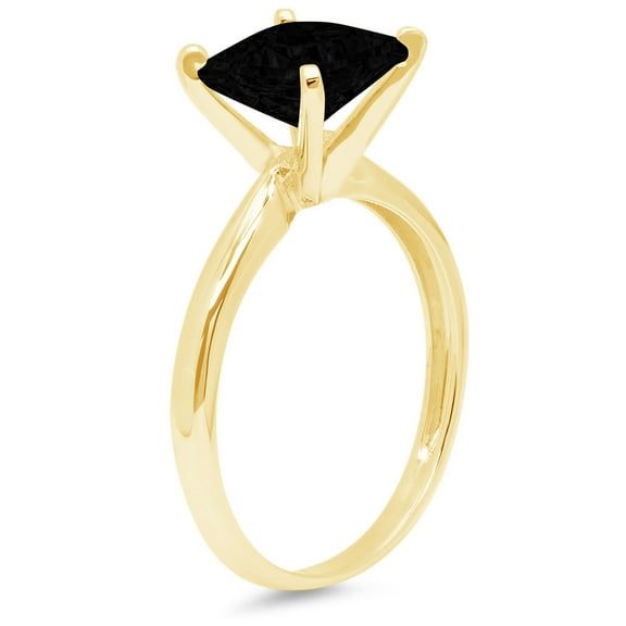 1.5 ct Princess Cut Natural Onyx Solitaire Engagement Ring for Women in 18K Yellow Gold
