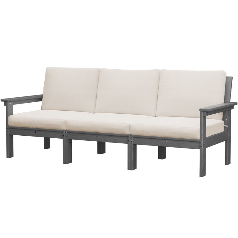 FUNDAZE Oversized HDPE Patio Furniture Sets, 3-Seater Outdoor Conversation Set | For Patio, Poolside, Backyard Use, Grey Frame with Khaki Cushion