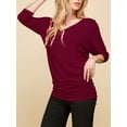 thumbnail image 3 of Made by Johnny Women's V-Neck 3/4 Sleeve Dolman Top with Side Shirring M WINE, 3 of 6