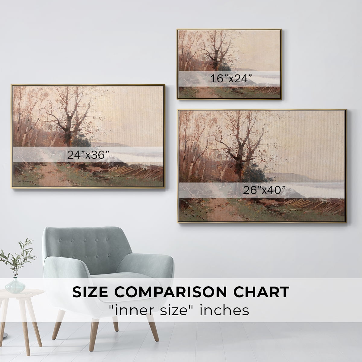 Vintage Landscape-CCCLVIII By Wexford Home Framed in Gold Wood Gallery Wrapped Canvas 27 in. x 41 in.