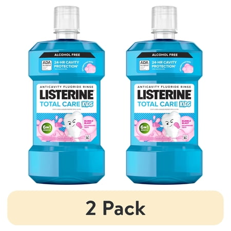 (2 pack) Listerine Total Care Kids Alcohol-Free Anticavity Fluoride Mouthwash, Bubble Blast, 500 mL