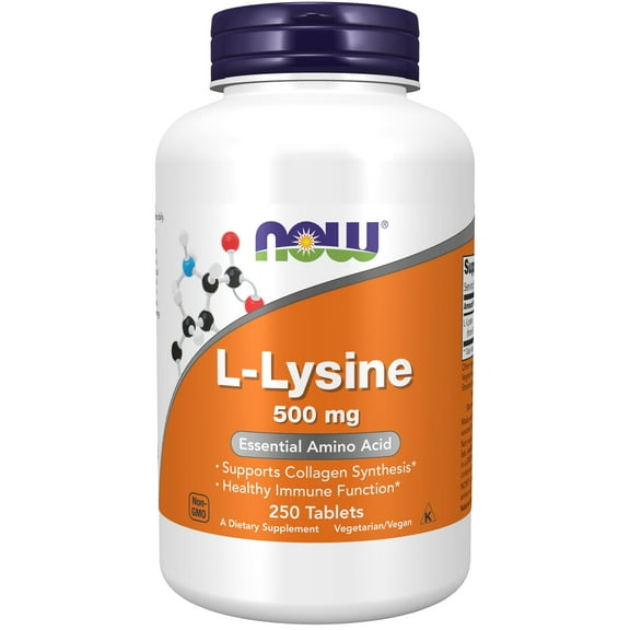 NOW Supplements, L-Lysine, Amino Acid, Capsules, 500 mg, 250 Count