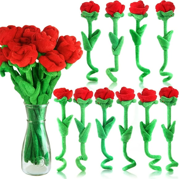 10/18 Pcs Plush Rose Flower Stuffed Rose Flower Bendable Stems Plush Bouquet Toy Soft Rose Flower 12.6 Inch for Graduation 2022 Mother's Day Valentines Day Girl Girlfriend Wife(10 Pcs Red Series)