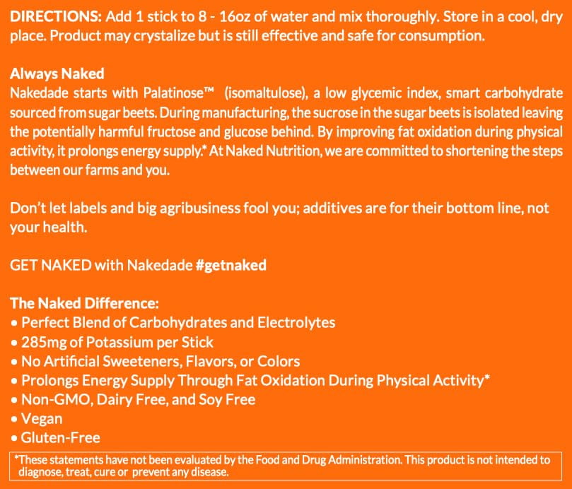 NAKED nutrition Nakedade – Performance Enhancing Sports Drink Powder - Citrus Flavor Electrolyte Powder – No GMOs or Artificial Sweeteners, Gluten-Free, Soy-Free, Dairy-Free –