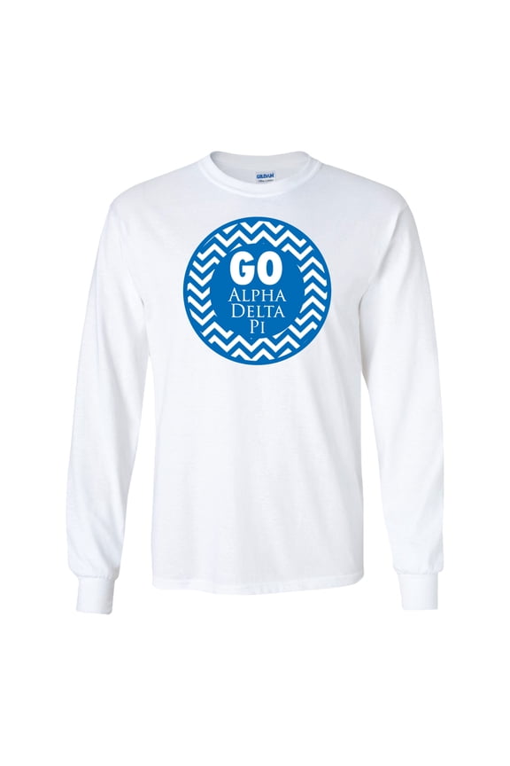Alpha Pi Long Sleeve T-shirt Go ADP Chevron Stripe Design - White & Sport Grey