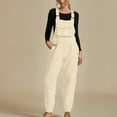 thumbnail image 3 of successthop Fleece Overalls for Women Solid Color Casual Loose Jumpsuit Long Sleeved V Neck Jumpsuit Casual Pajama Pocket Jumpsuit White 2XL, 3 of 9