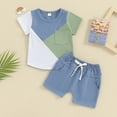 thumbnail image 2 of Bagilaanoe 2pcs Toddler Baby Boy Shorts Set Short Sleeve Contrast Color T Shirt Tops + Shorts 6M 12M 18M 24M 3T Kids Casual Summer Clothes, 2 of 8
