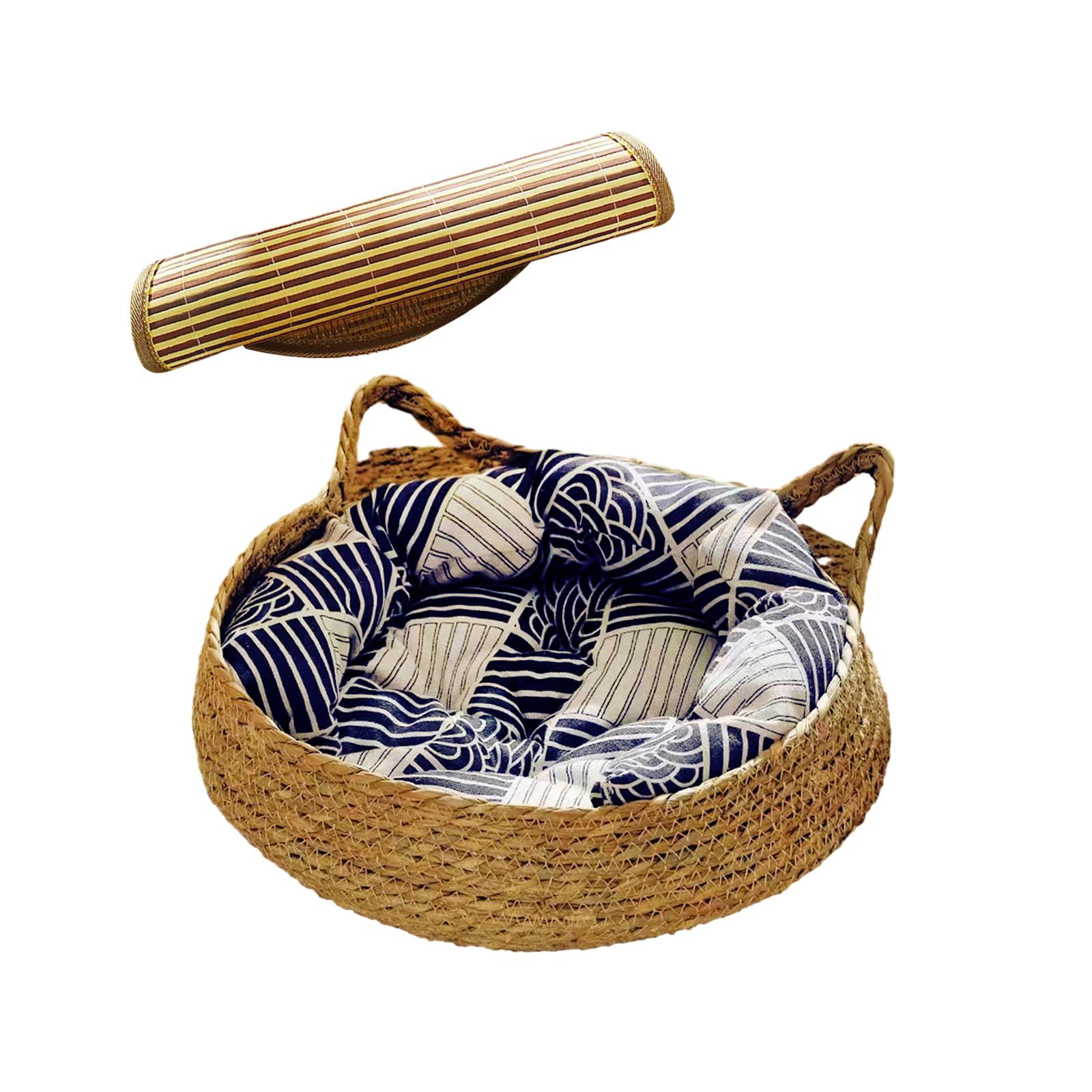 Cat Bed Basket Cat House Summer with Removable Cushion Furniture Protector Nest Cat Scratching Board for Indoor Cats Small Dogs Puppy Rabbit Blue Pillow 38x13cm