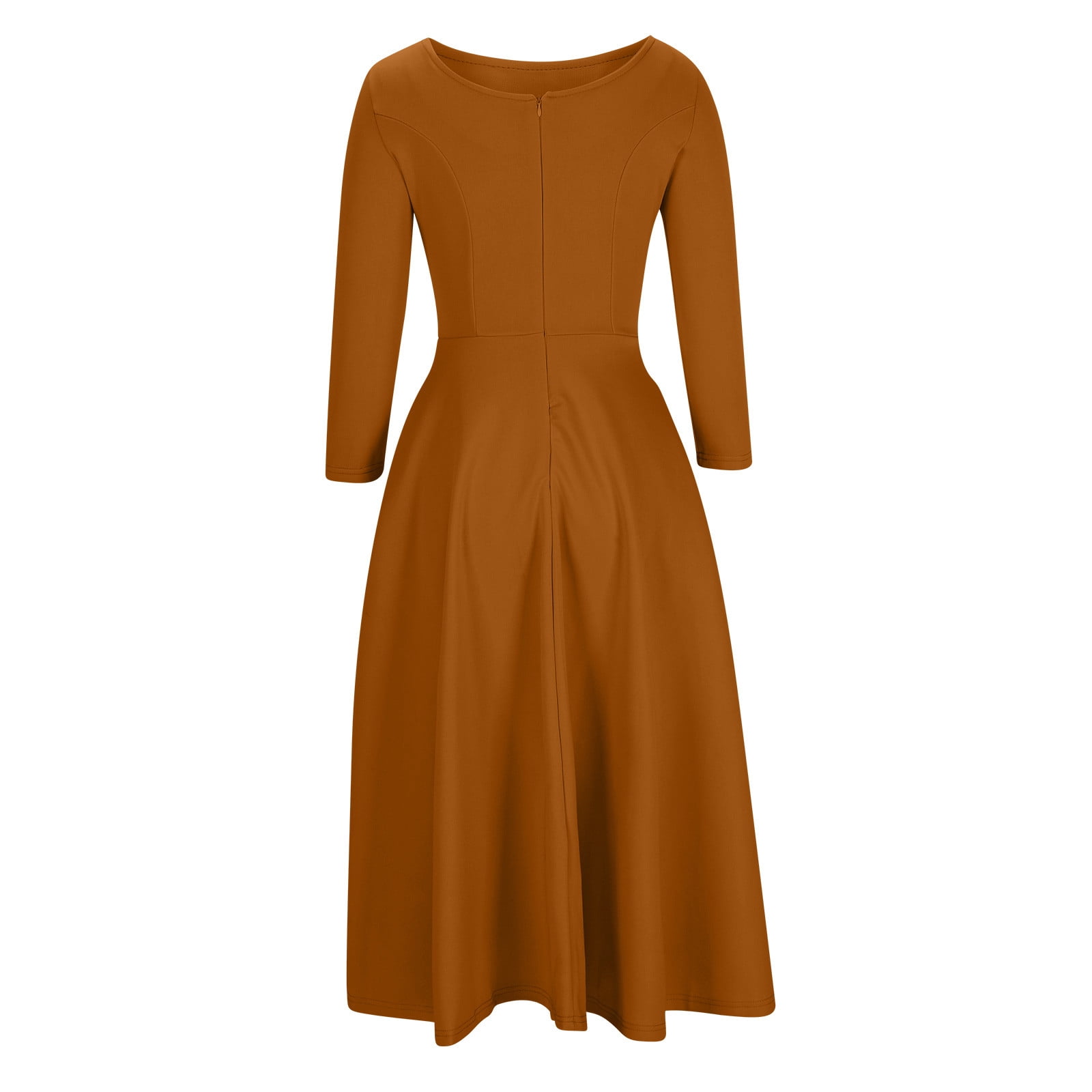 Women's Elegant Bell Sleeve Cocktail Party Dresses for Wedding Guest Fit and Flare Modest Church Midi Evening Dress