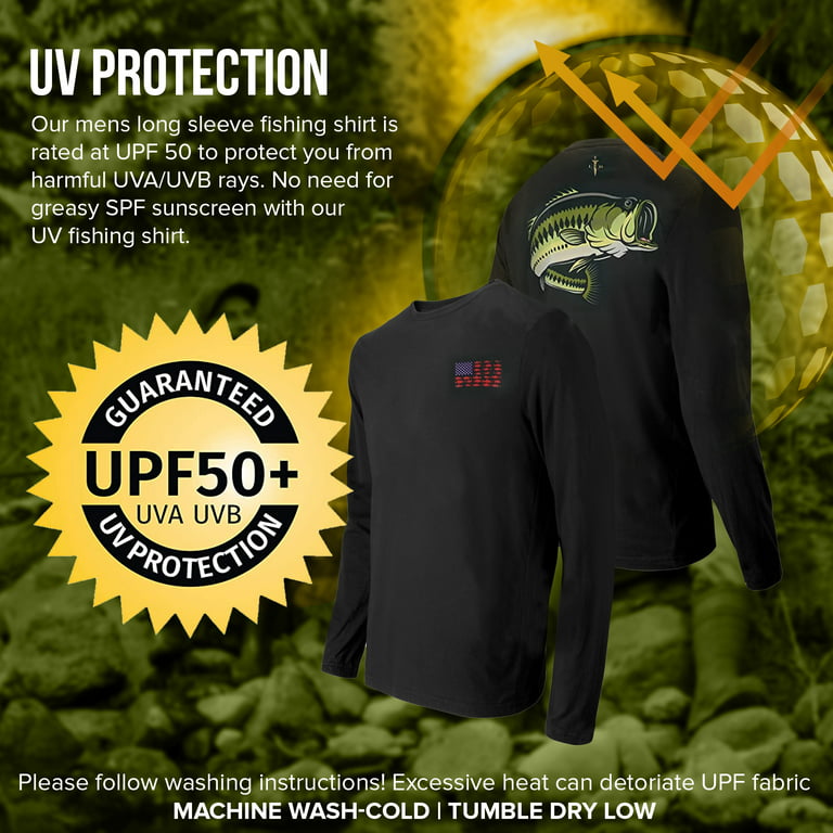 LRD Fishing Shirts for Men UPF 50 Sun Protection Long Sleeve Black 2XL