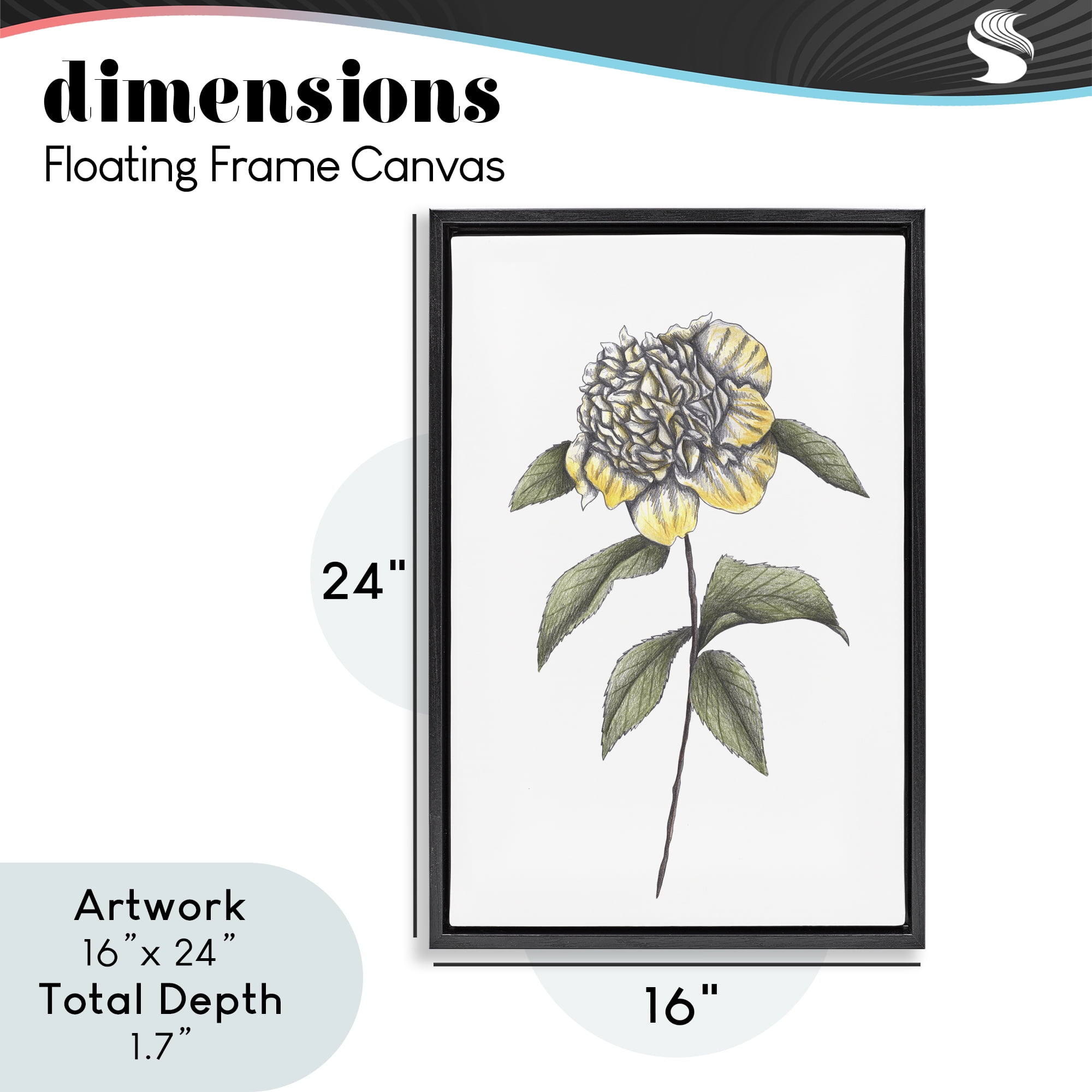 Camellia Flower Illustration Black Framed Floater Canvas Wall Art, design by Cecilia Battaini