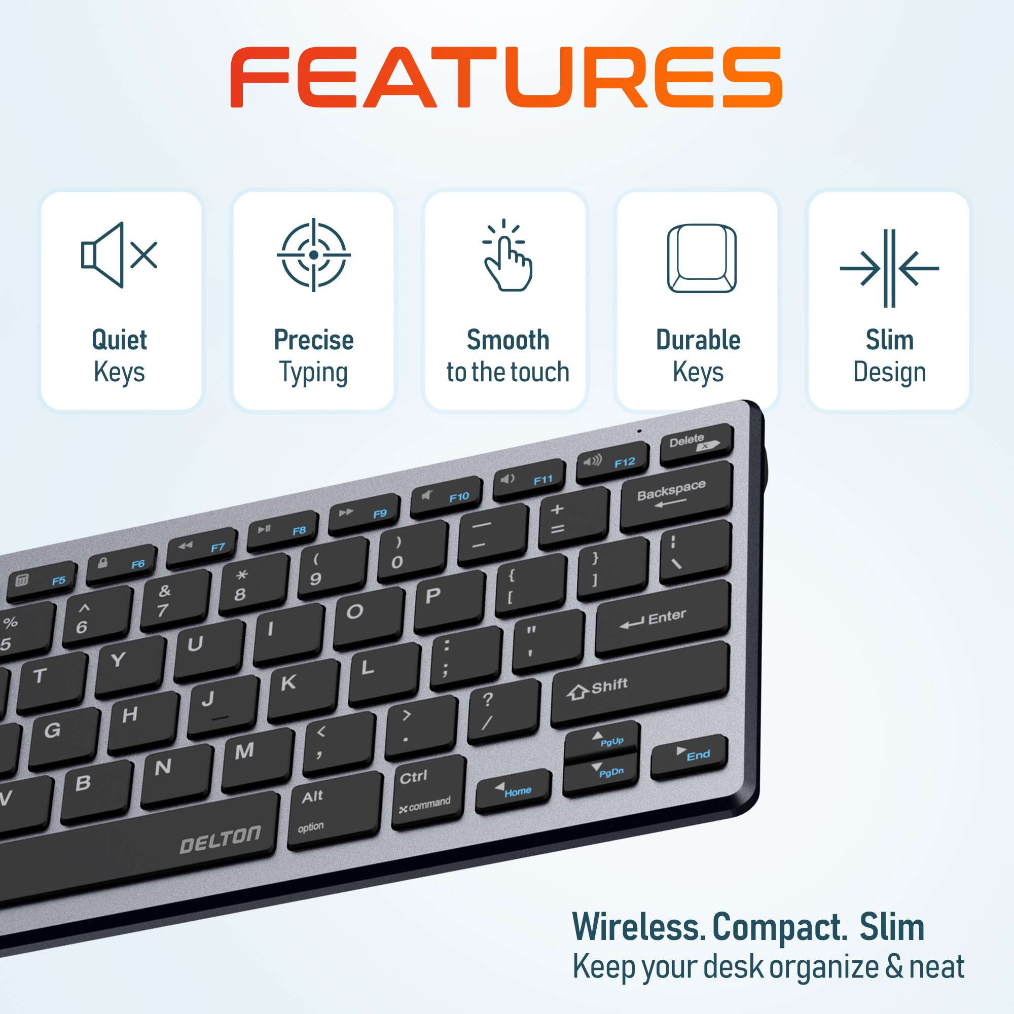Delton N35 Wireless Keyboard and Mouse, Bluetooth Keyboard Mouse Combo, 3 DPI Levels 800/1200/1600, Noiseless Wireless Mouse for Computer, Laptop, Mac, Chromebook & Tablets - Black